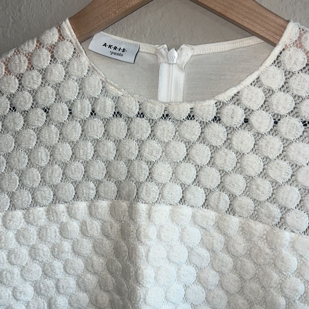 AKRIS PUNTO Cream Stretch Cotton Dot Top Size 4 - Picture 2 of 6